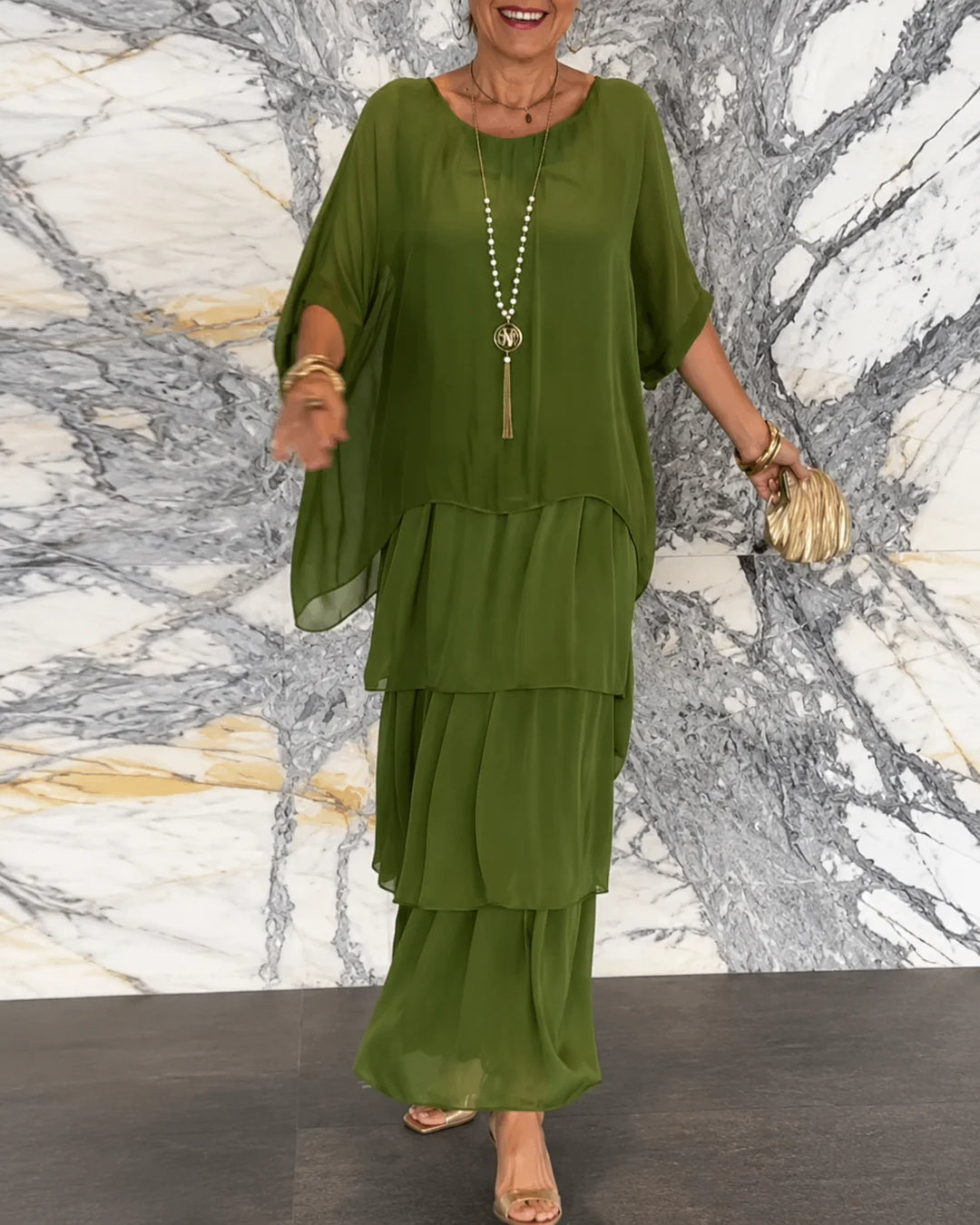 Amélie™ | Elegante Buikbedekkende Chiffon Maxi Jurk