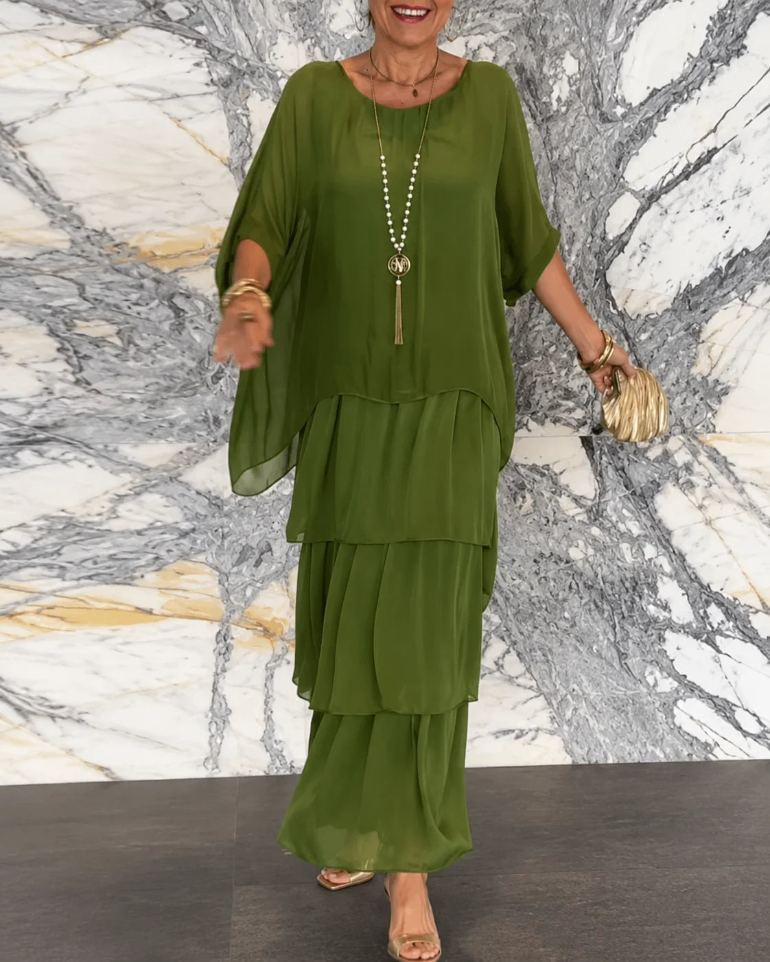 Amélie™ | Elegante Buikbedekkende Chiffon Maxi Jurk