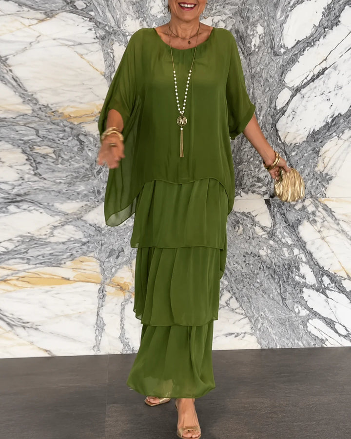 Amélie™ | Elegante Buikbedekkende Chiffon Maxi Jurk