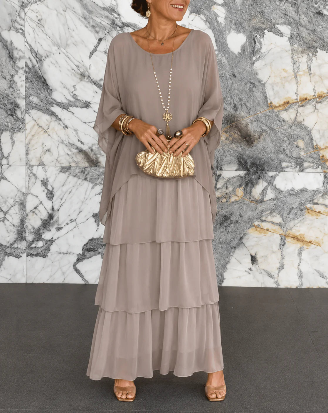Amélie™ | Elegante Buikbedekkende Chiffon Maxi Jurk